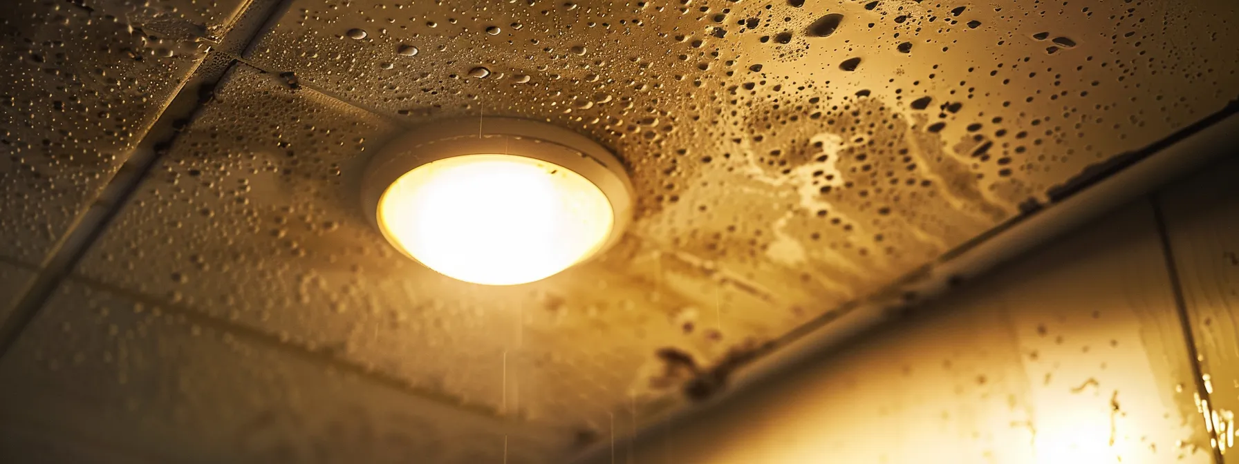 a close-up view of a ceiling in a dimly-lit office, vividly showcasing prominent water stains patterns that suggest serious plumbing issues, with a focused inspection light illuminating the textured surface to emphasize the urgency of addressing potential leaks.