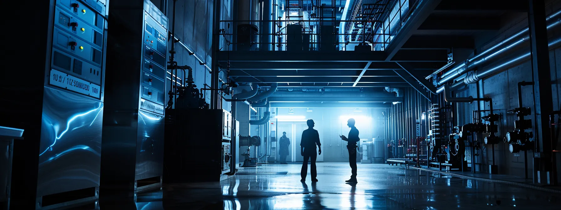 a modern commercial plumbing facility is depicted with a team of professionals reviewing an interactive digital maintenance dashboard, surrounded by high-tech tools and equipment, emphasizing the importance of ongoing support and proactive maintenance in ensuring system reliability.